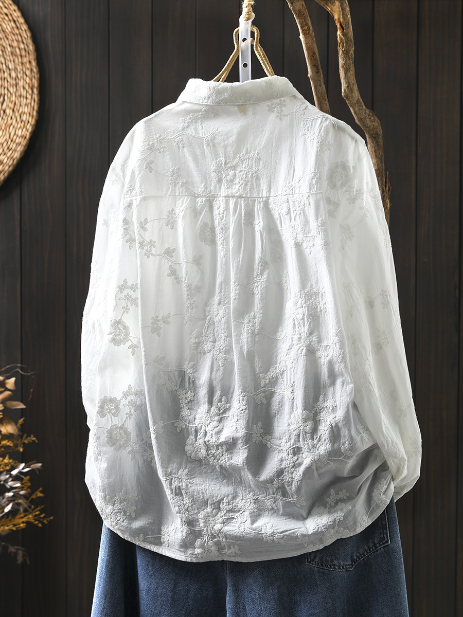 刺繍ジャカードカラーボタン長袖シャツ – Sodemai