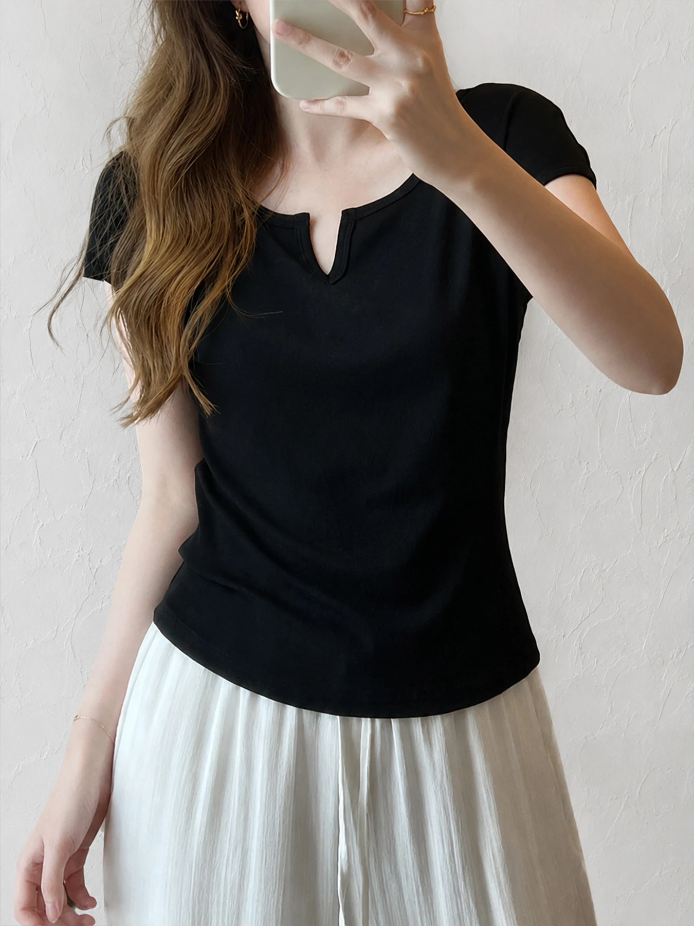テンセルウール混素材ドルマンスリーブ半袖Tシャツ