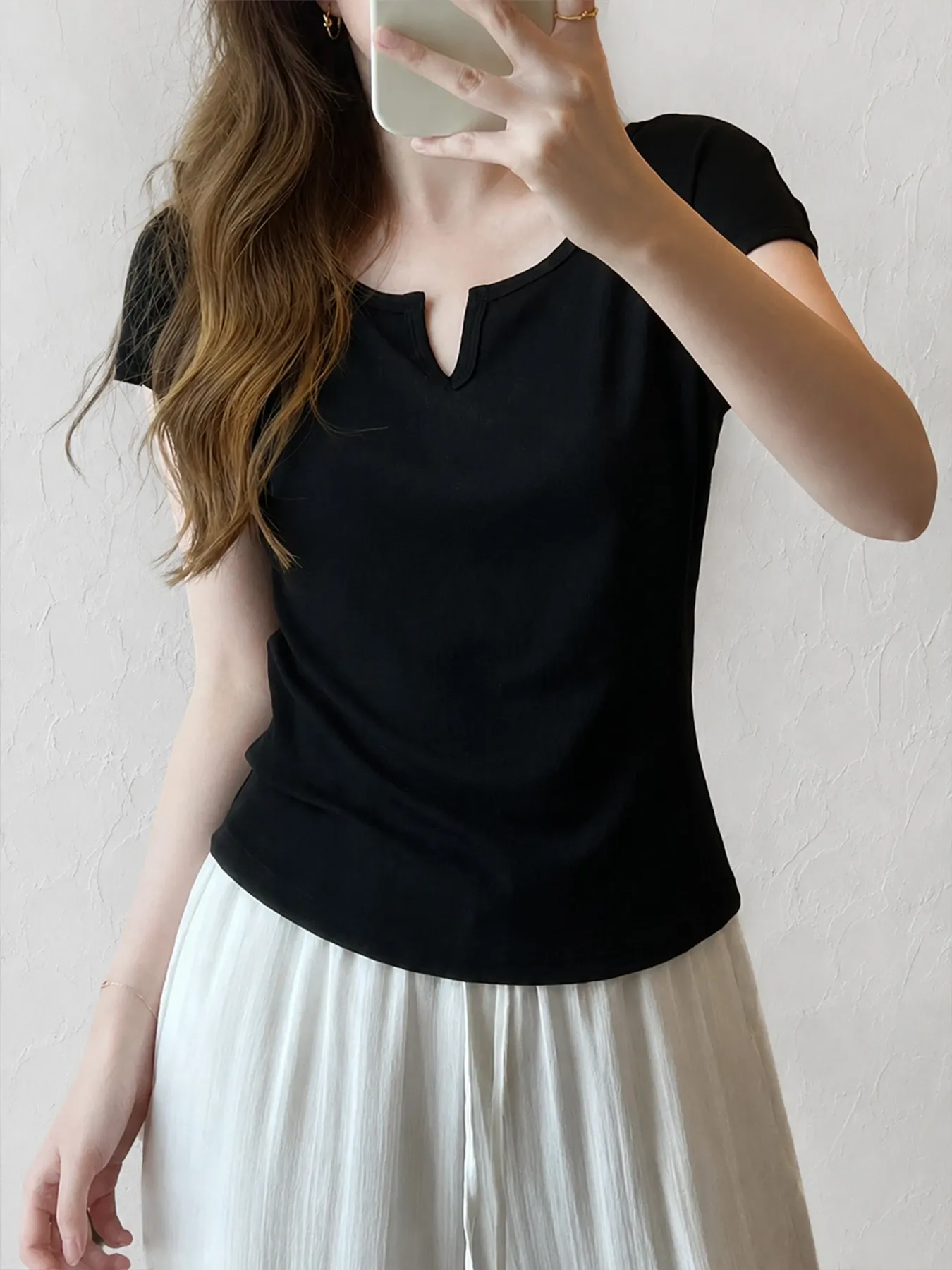 テンセルウール混素材ドルマンスリーブ半袖Tシャツ