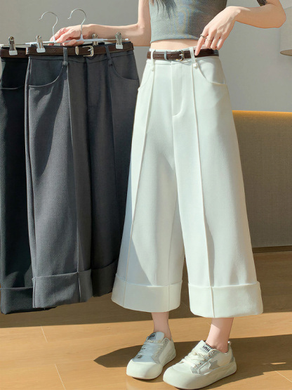 ゆったりハイウエストロールアップワイドパンツ
