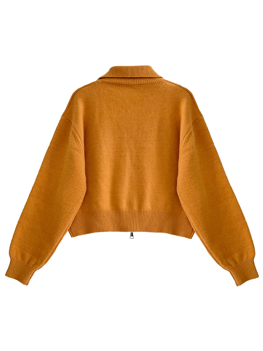 ニットポロ襟ショート丈ダブルジッパーヘッドアウター-Sodemai