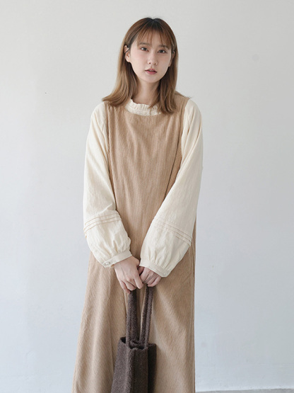 レトロナチュラルなコーデュロイ素材のゆったりロングジャンスカ-Sodemai