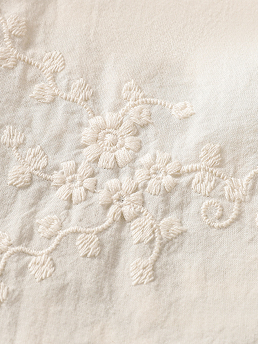 初秋用レトロフリル刺繍ジャカードカジュアルシャツ-Sodemai