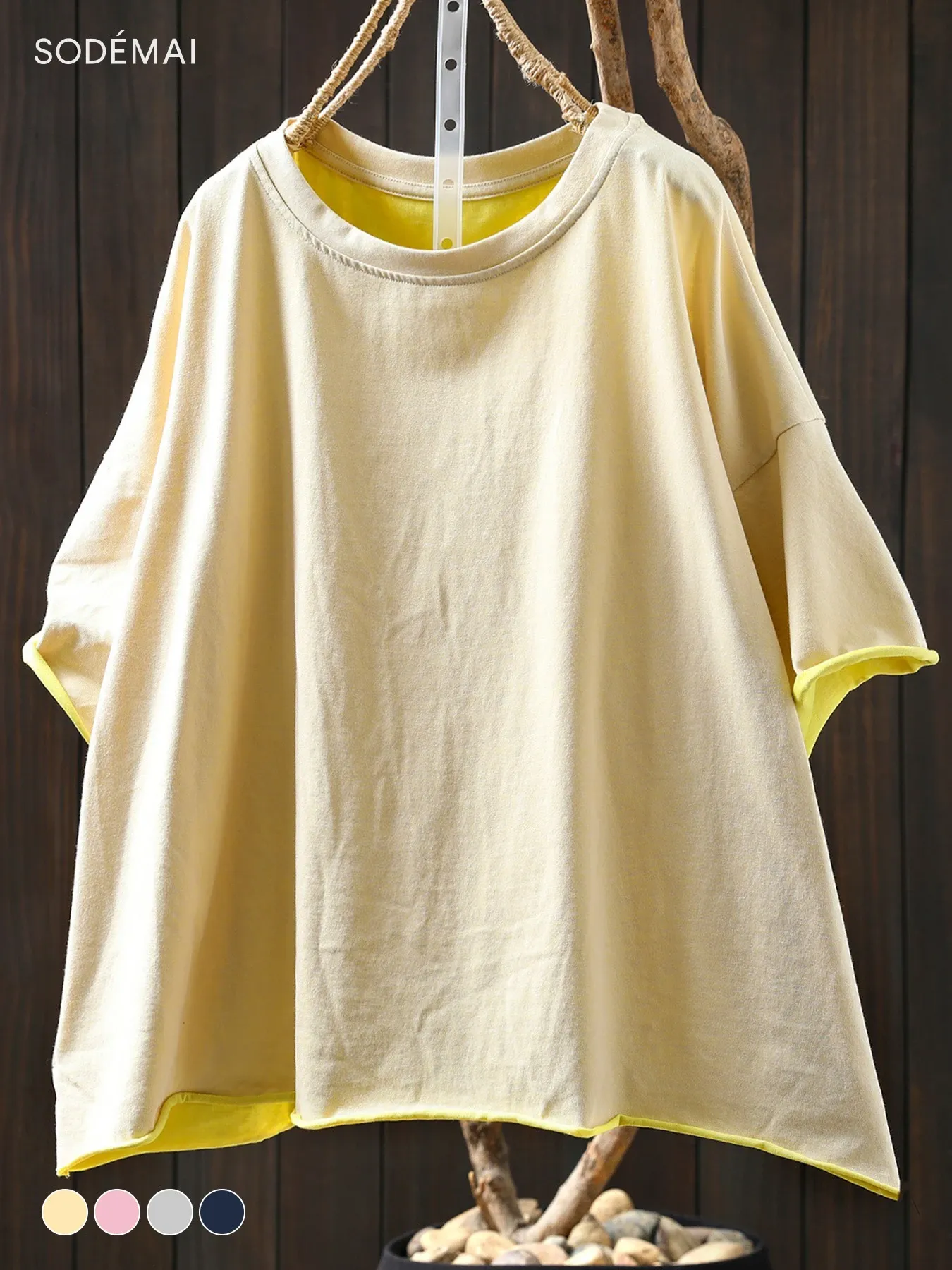 【2点7,990円】配色ロールエッジコットン100％半袖Tシャツ