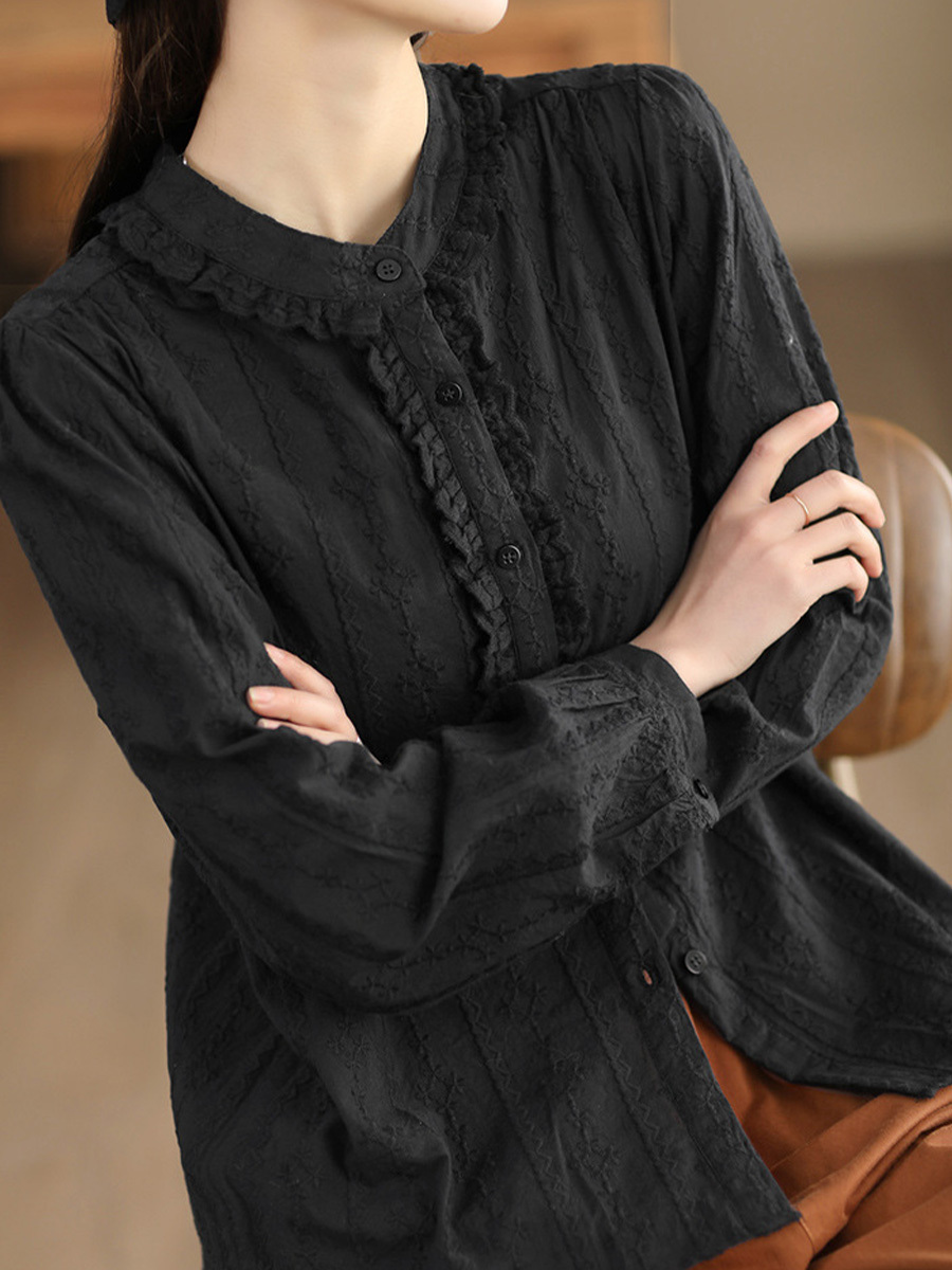 総刺繍メロウフリルコットンブラウス-Sodemai