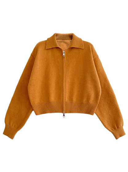 ニットポロ襟ショート丈ダブルジッパーヘッドアウター-Sodemai
