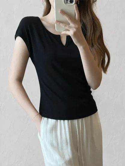 テンセルウール混素材ドルマンスリーブ半袖Tシャツ