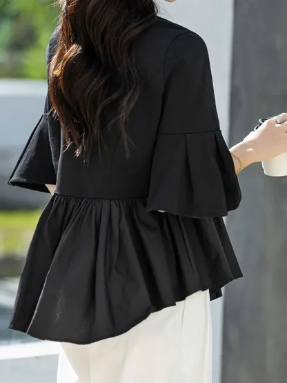 大人カジュアル異素材切り替えデザイン体型カバー半袖Tシャツ