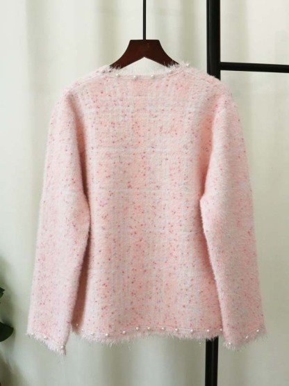 秋冬高級感あふれるパール付きニットカーディガン-Sodemai