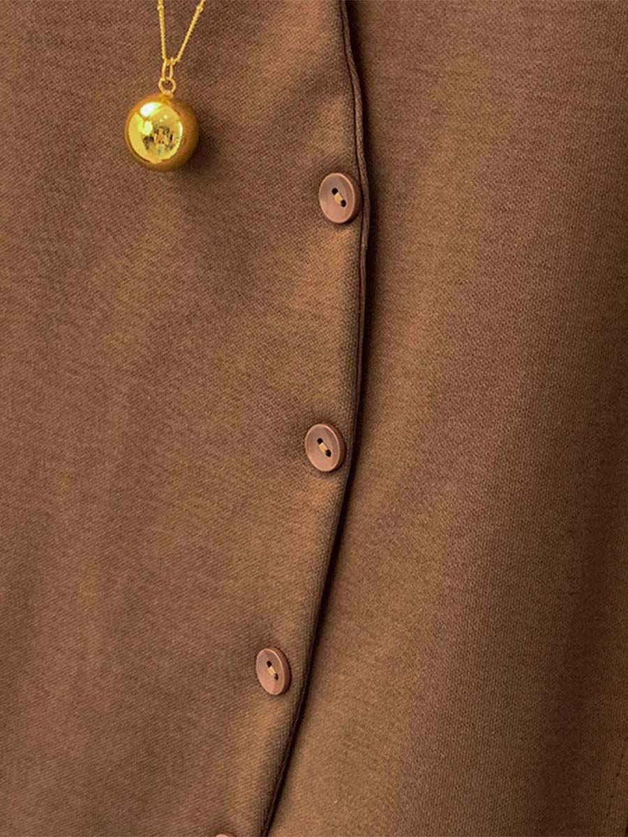 無地ソフトなアシンメトリーデザイン長袖Tシャツ-Sodemai