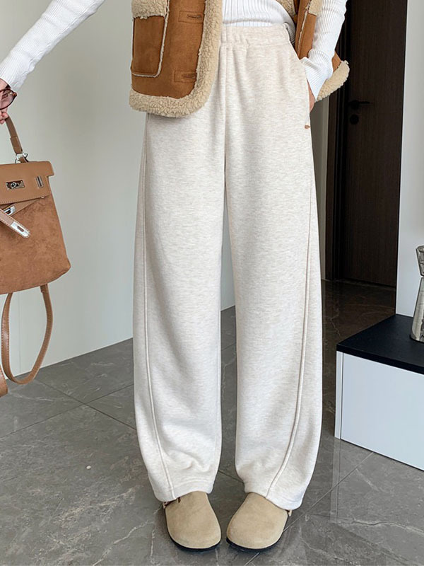 「身長150cm向け」秋冬向けハイウエスト裏起毛ウールボアワイドパンツ-Sodemai