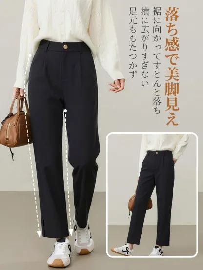 ゆったりストレッチ性のあるスリット入りストレートスラックス