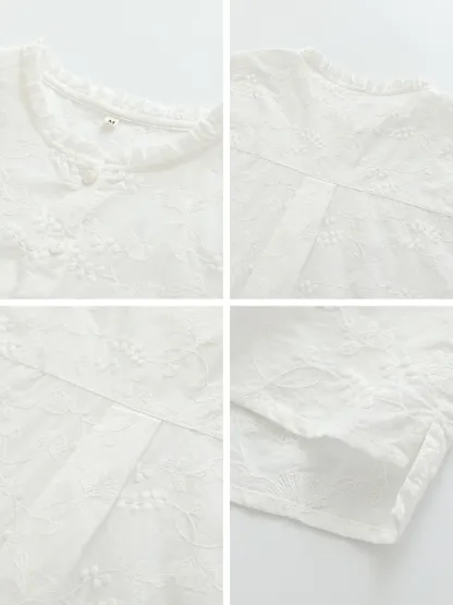 フリルカラー刺繍入りフレンチスリーブブラウス