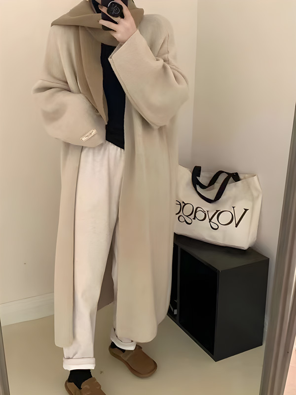 秋冬向け抜け感のある厚手ロングニットカーディガン-Sodemai
