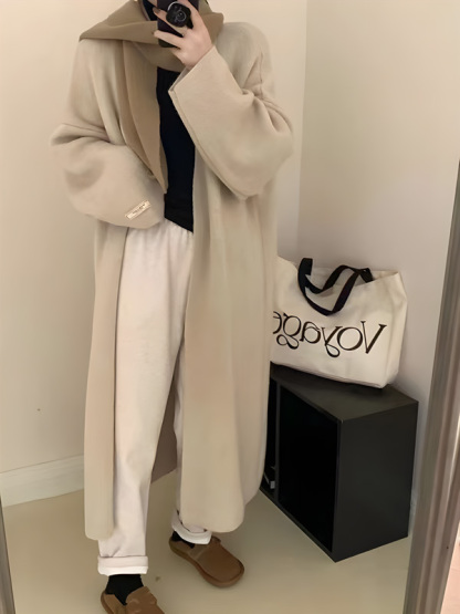 秋冬向け抜け感のある厚手ロングニットカーディガン-Sodemai