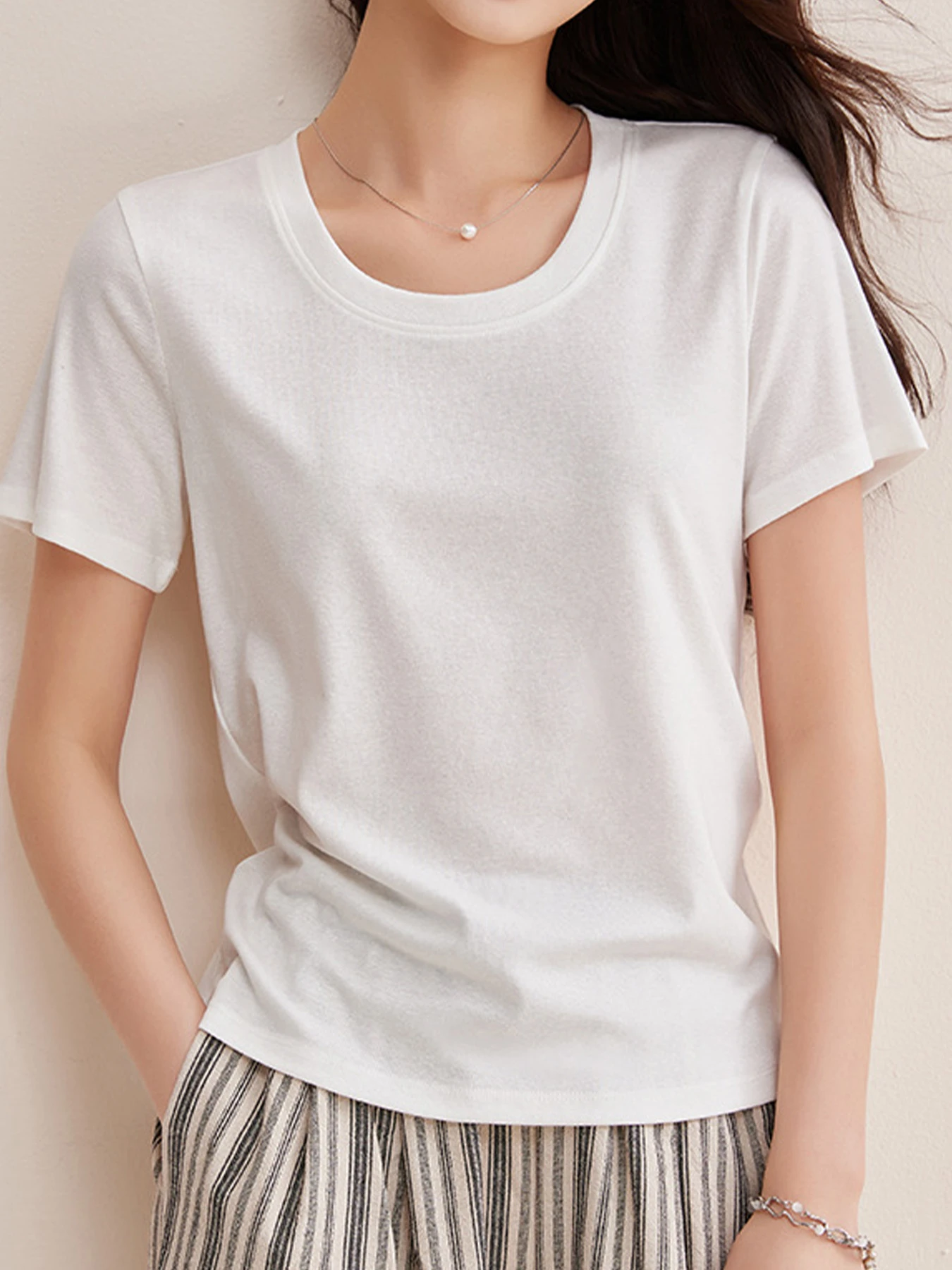 リヨセル×リネン素材すっきり見え半袖Tシャツ