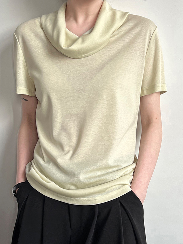 シンプルなデザインくしゅっとネック薄手半袖Tシャツ