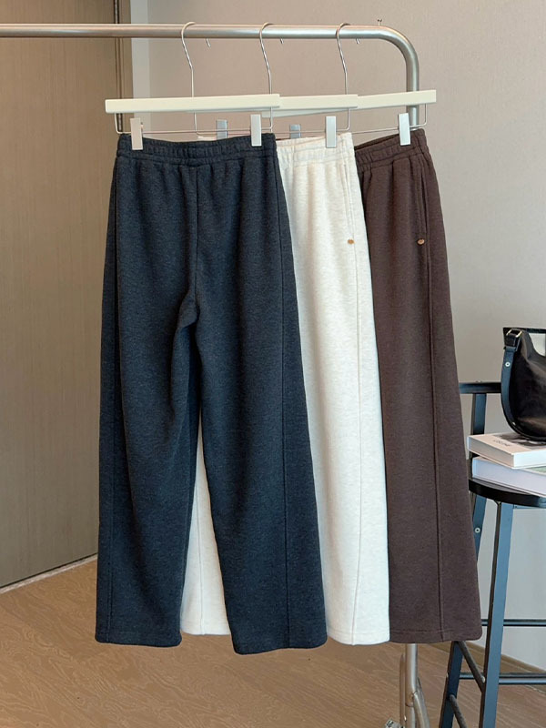 「身長150cm向け」秋冬向けハイウエスト裏起毛ウールボアワイドパンツ-Sodemai