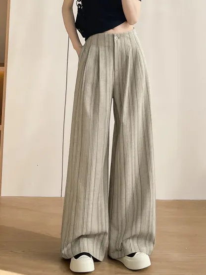 すっきり見え落ち感のあるストライプワイドパンツ