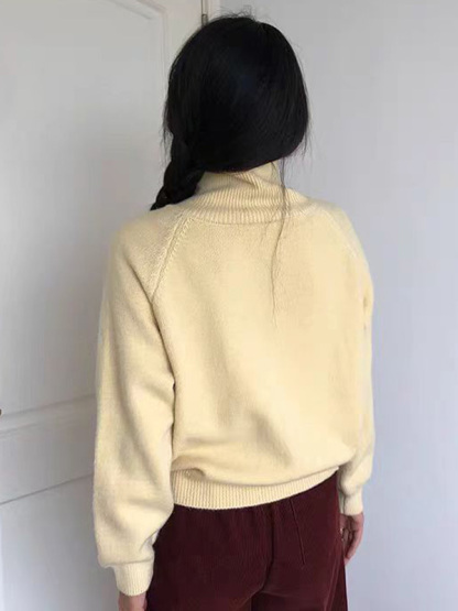 秋冬用レトロ風ゆったりハイネックニットカーディガン-Sodemai