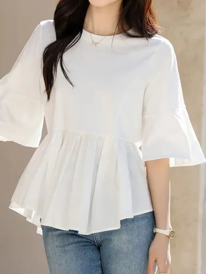大人カジュアル異素材切り替えデザイン体型カバー半袖Tシャツ