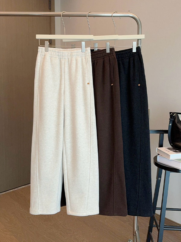 「身長150cm向け」秋冬向けハイウエスト裏起毛ウールボアワイドパンツ-Sodemai