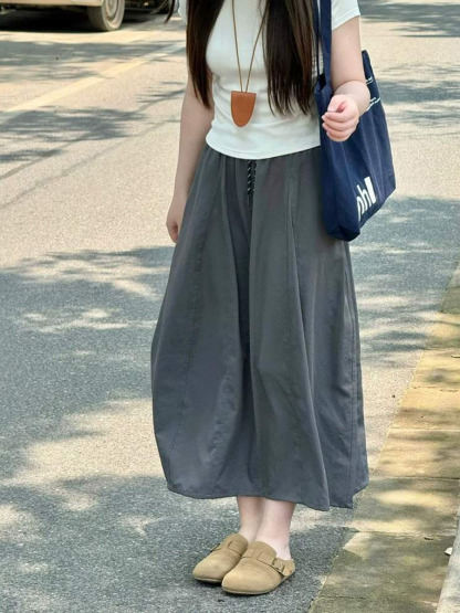 ワーク風落ち感のあるハイウエストAラインスカート-Sodemai