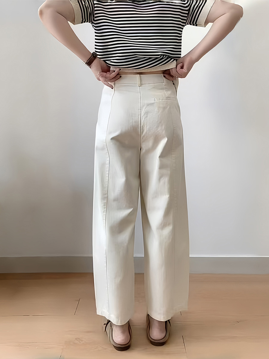 「身長145cm向け」ホワイトゆったりヒップカバー美脚デニムパンツ-Sodemai