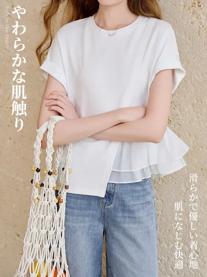 おしゃれなアシンメトリーデザイン細見え半袖Tシャツ