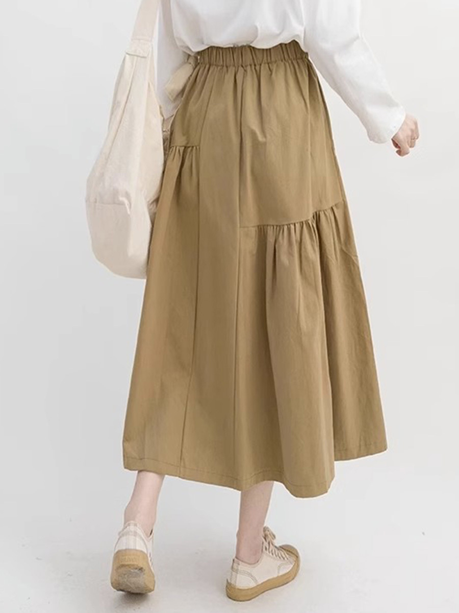 小柄さん向け春秋カジュアルハイウエストプリーツスカート-Sodemai
