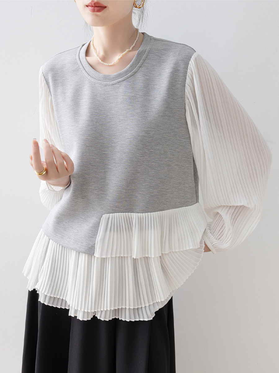 レイヤード風ゆったりクルーネックスウェット-Sodemai