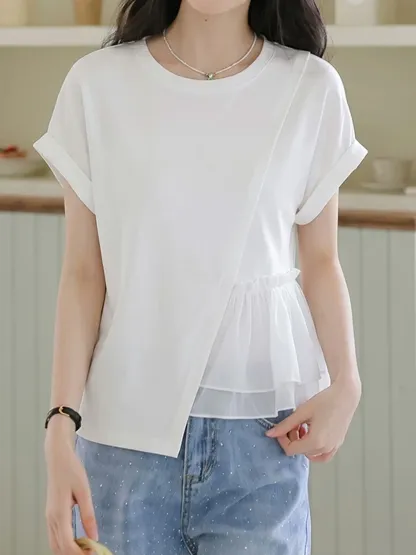 おしゃれなアシンメトリーデザイン細見え半袖Tシャツ
