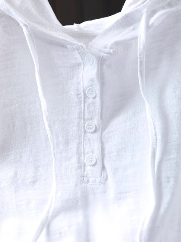 ゆったりフード付きスラブコットン長袖Tシャツ-Sodemai