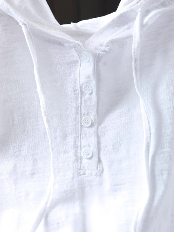 ゆったりフード付きスラブコットン長袖Tシャツ-Sodemai