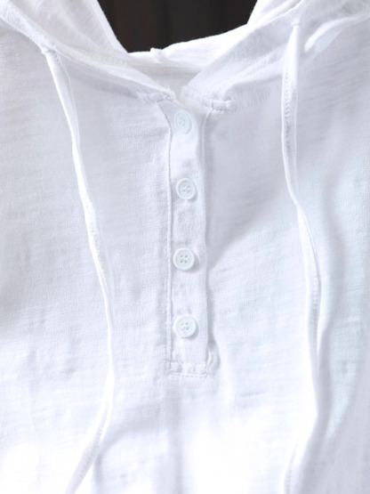 ゆったりフード付きスラブコットン長袖Tシャツ-Sodemai
