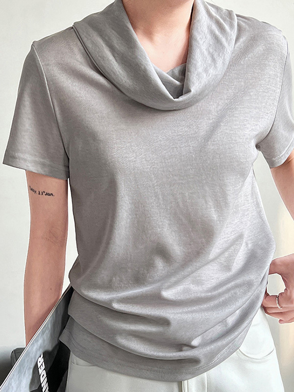 シンプルなデザインくしゅっとネック薄手半袖Tシャツ
