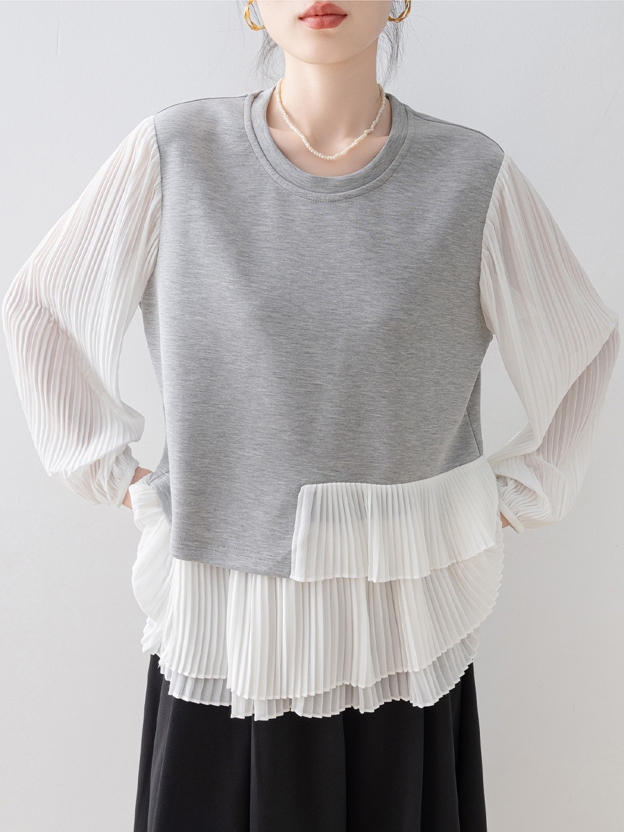 レイヤード風ゆったりクルーネックスウェット-Sodemai