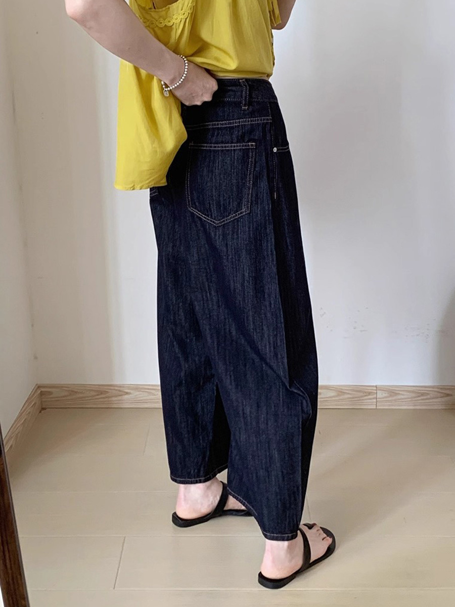 「身長145～160cm向け」小柄さん向けハイウエストゆったりデニムバナナパンツ-Sodemai