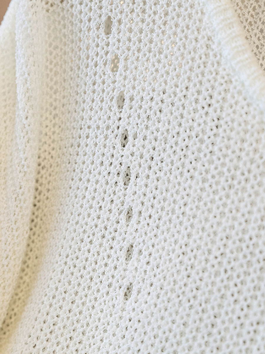 薄手透かし編みニット長袖プルオーバー-Sodemai