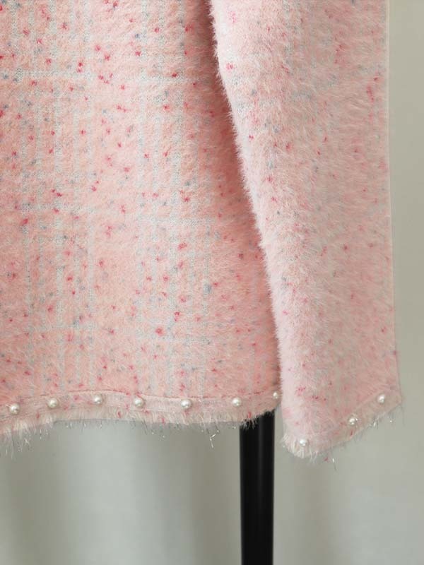秋冬高級感あふれるパール付きニットカーディガン-Sodemai