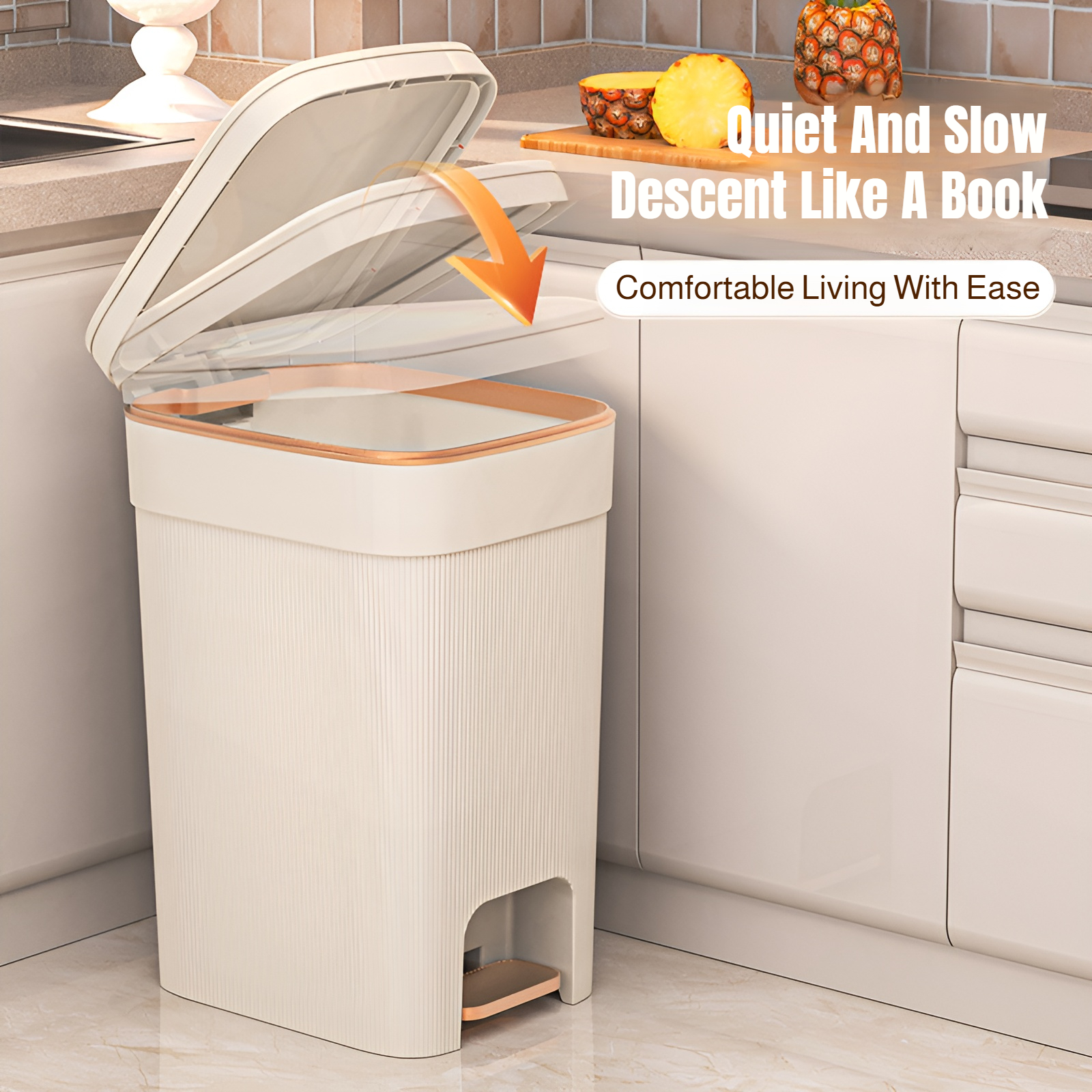 Household kitchen trash can vertical pattern large capacity trash can living room bathroom wastebask