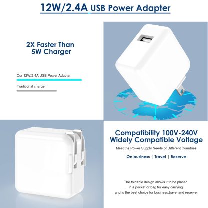 Charger Cord 10 FT MFI Certified, 12W USB Wall Charger Foldable Portable Travel Plug with Long Lightning