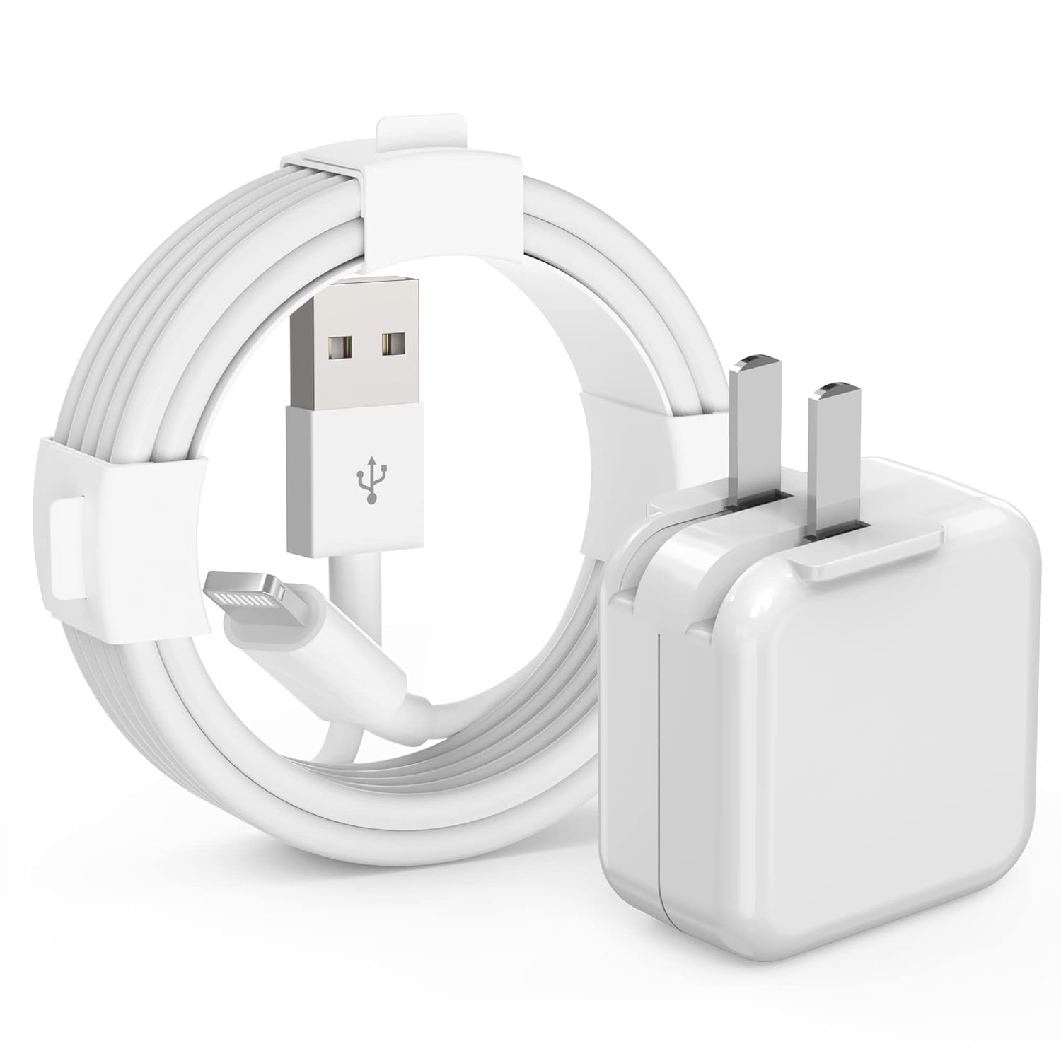 Charger Cord 10 FT MFI Certified, 12W USB Wall Charger Foldable Portable Travel Plug with Long Lightning