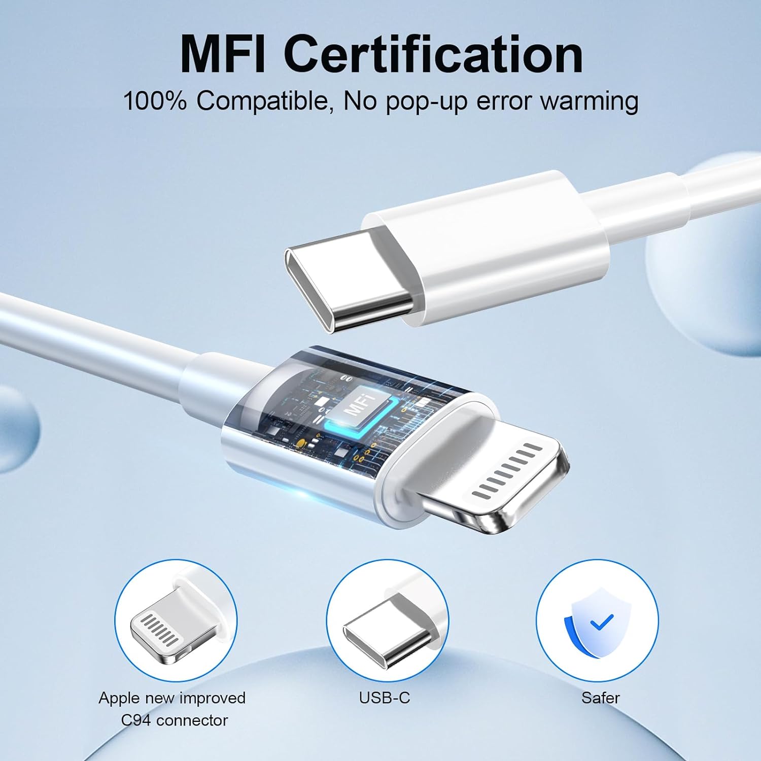Charger Fast Charging, [MFi Certified] 20W USB C Wall Charger with 3Pack 10FT USB C to Lightning Cable