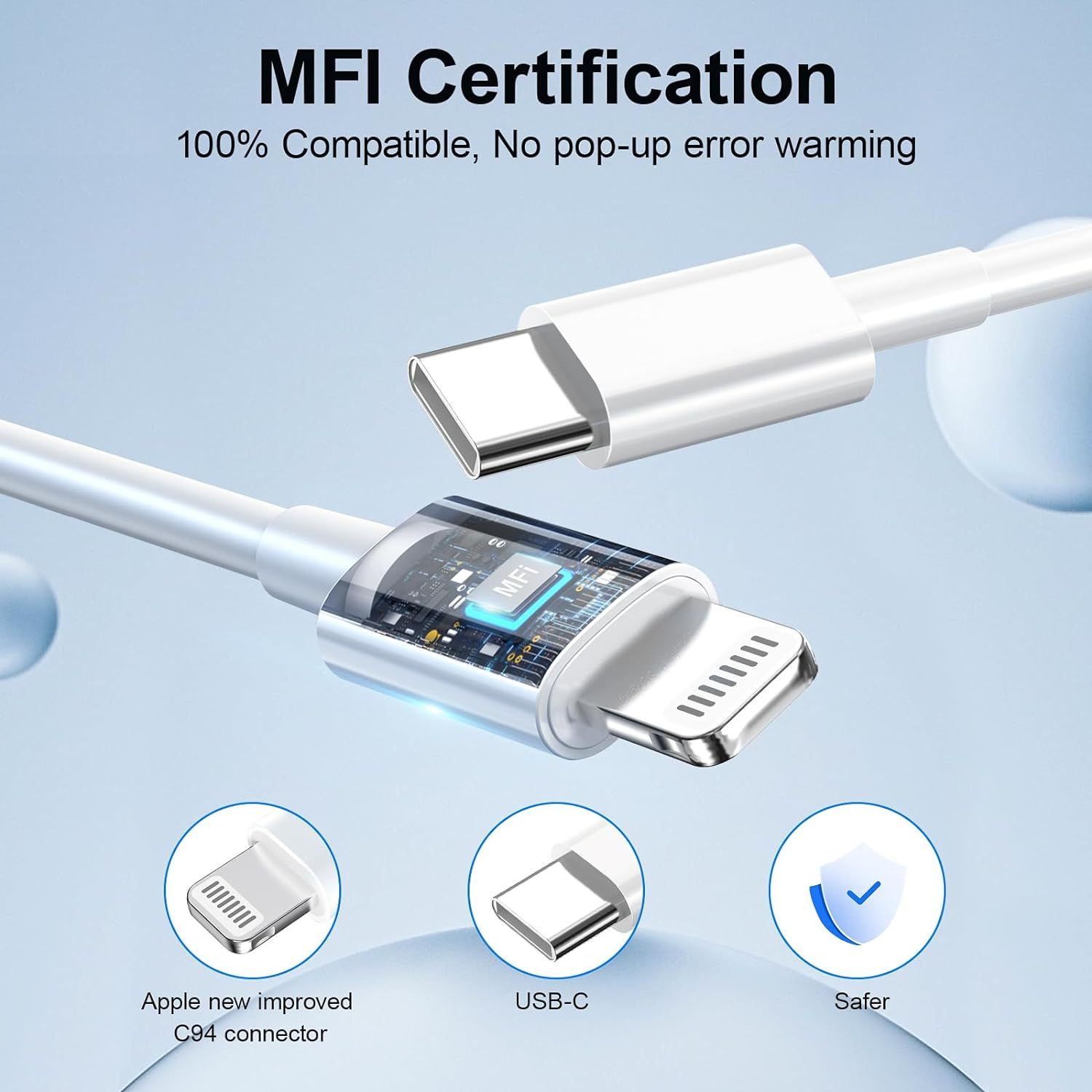 Charger Fast Charging, [MFi Certified] 20W USB C Wall Charger with 3Pack 10FT USB C to Lightning Cable