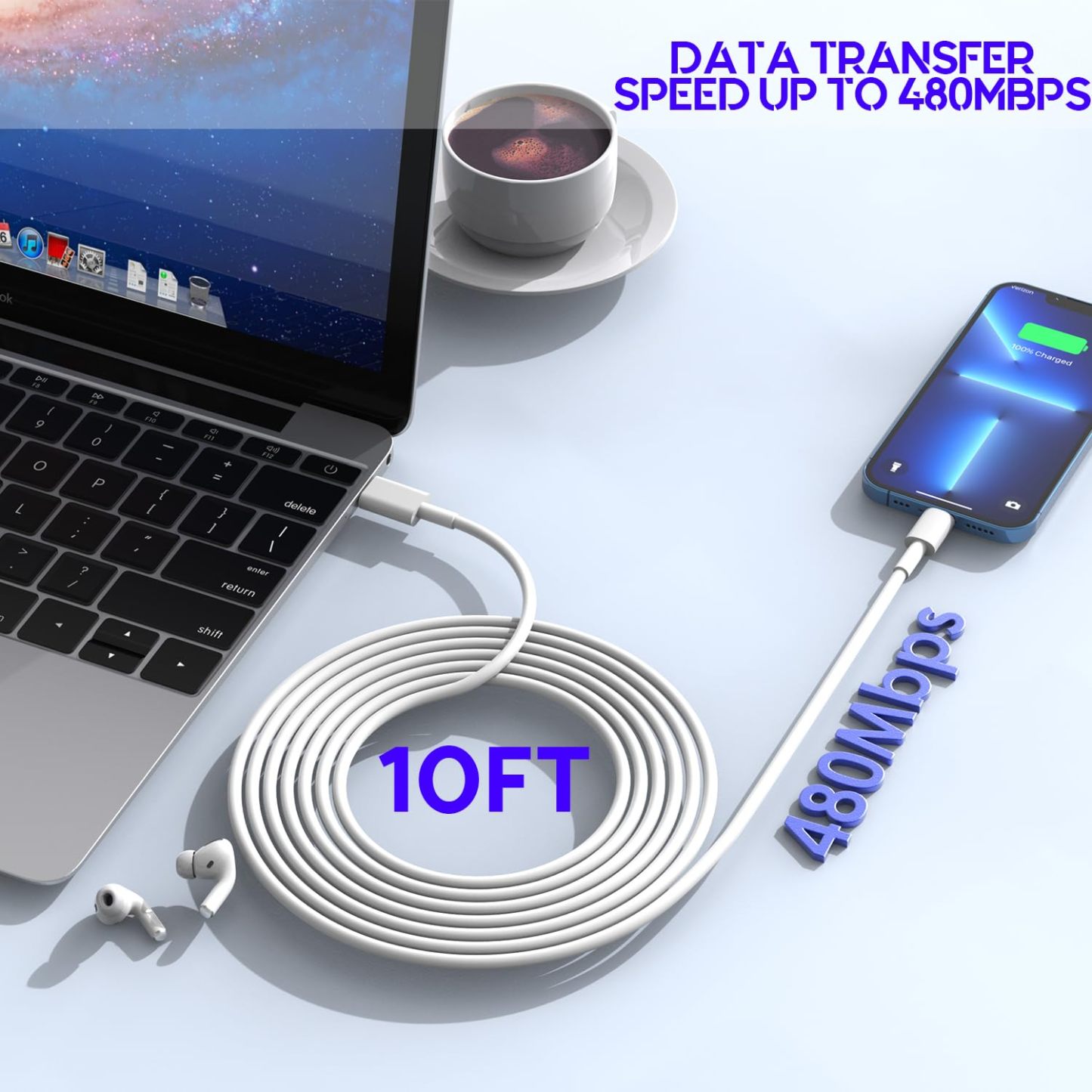 10Foot Fast  Charging Cable,3-Pack