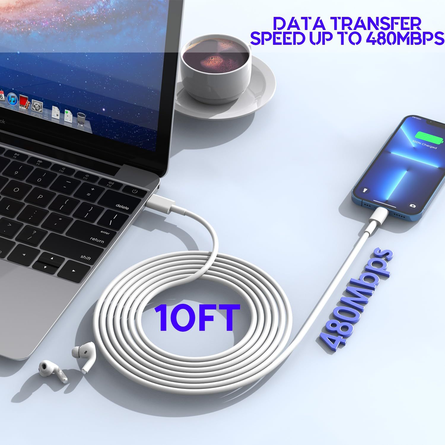 10Foot Fast  Charging Cable,3-Pack