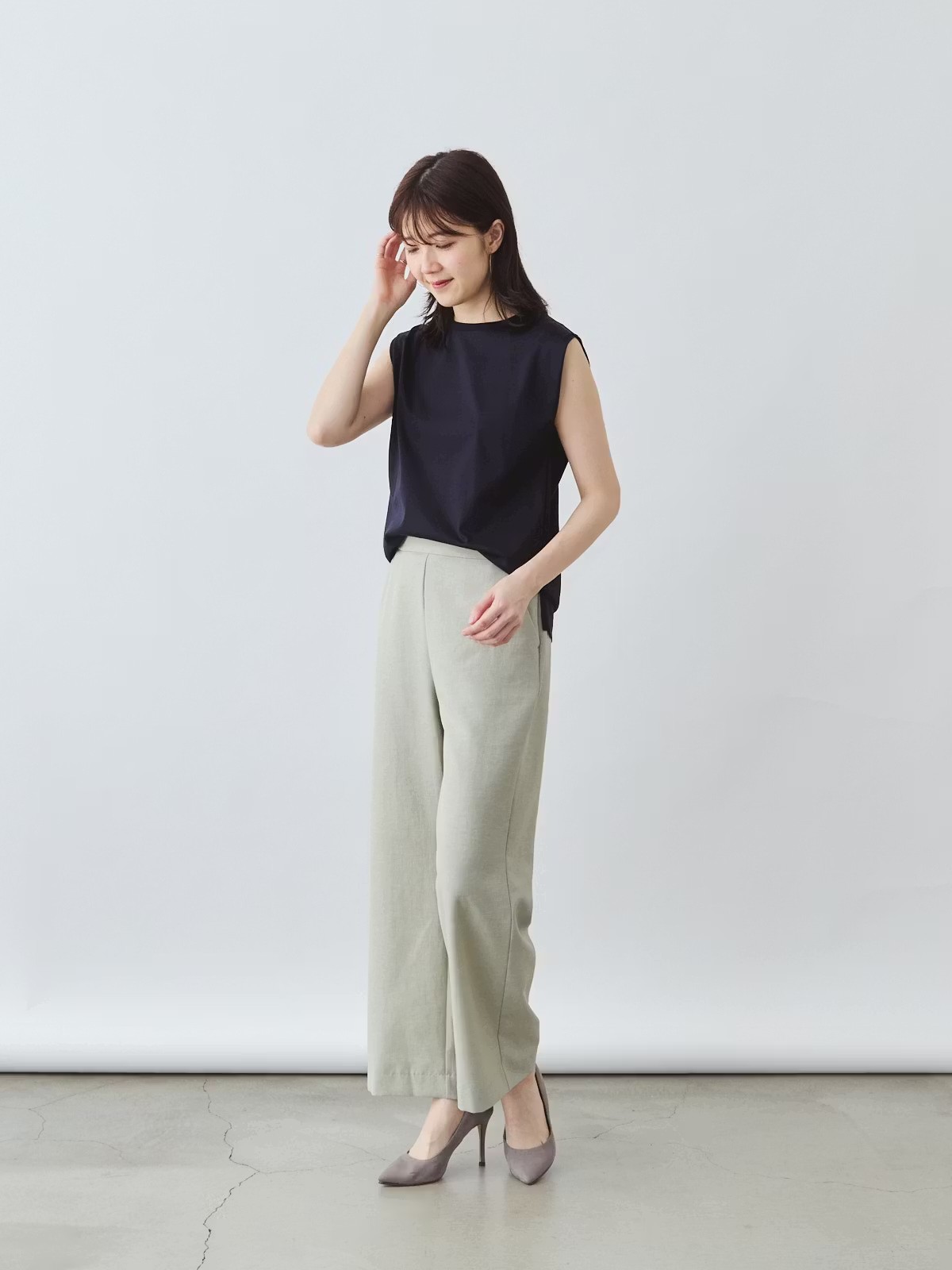 リネンライクパンツ セミワイド