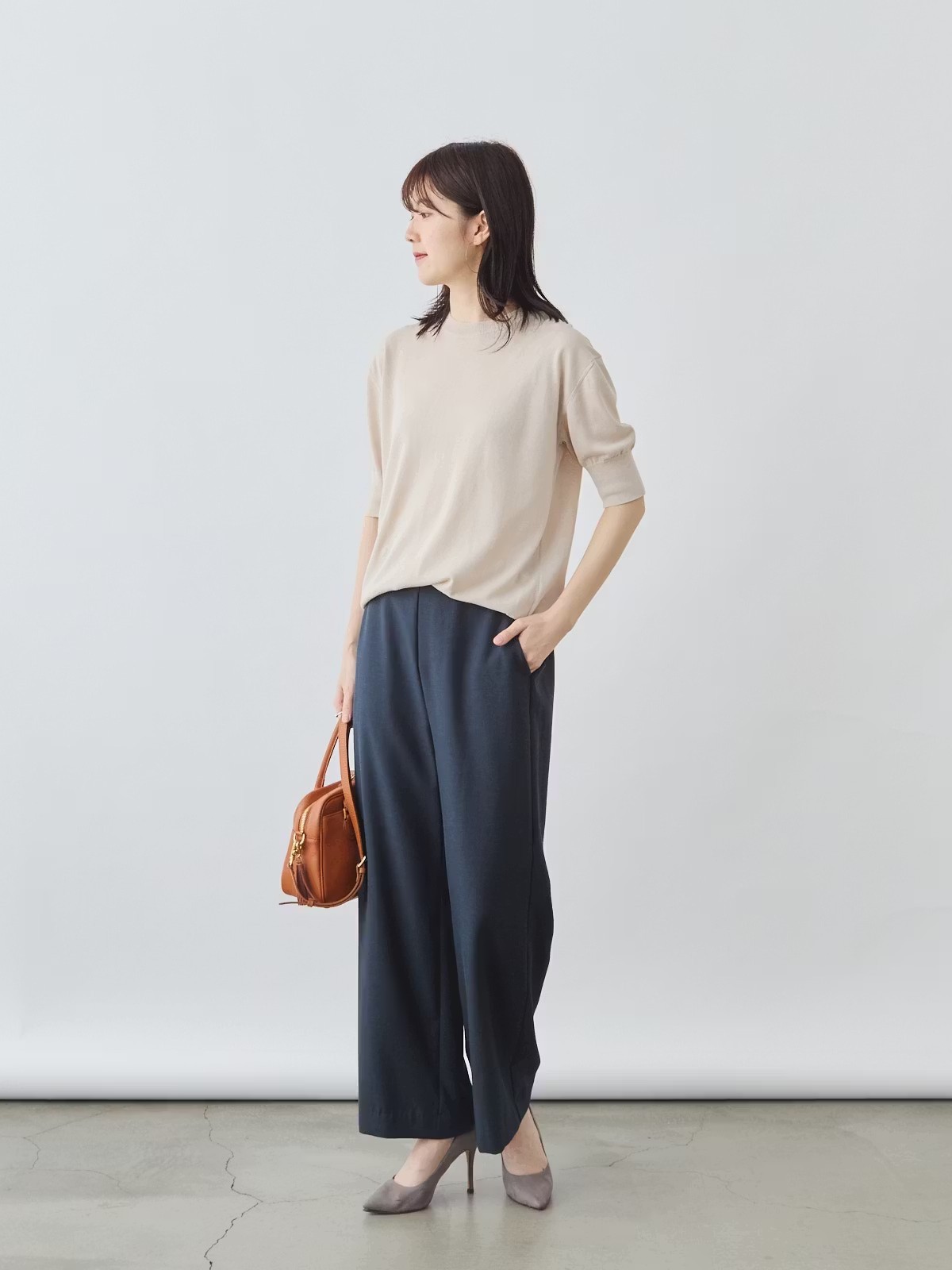 リネンライクパンツ セミワイド