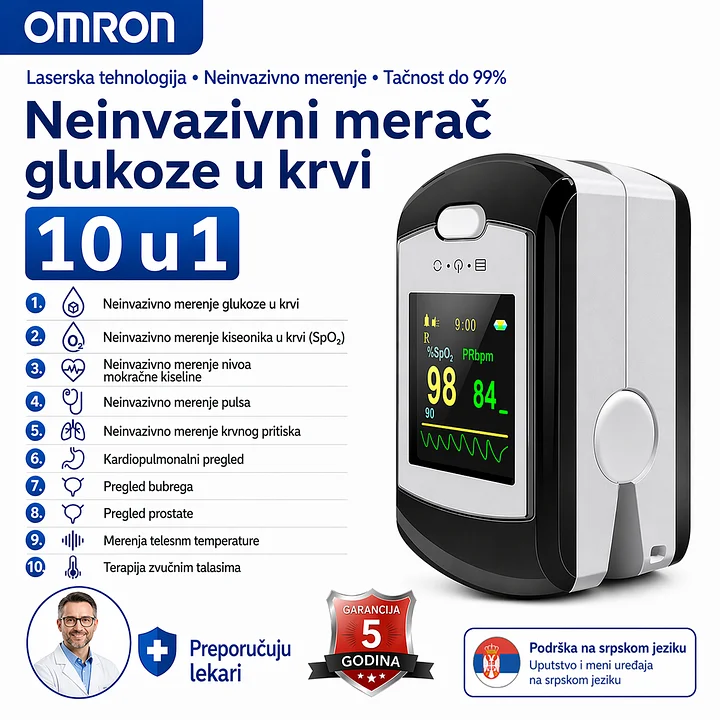 OMRON 10 u 1 neinvazivni merač glukoze u krvi – brzo merenje bez uboda, za kućnu upotrebu